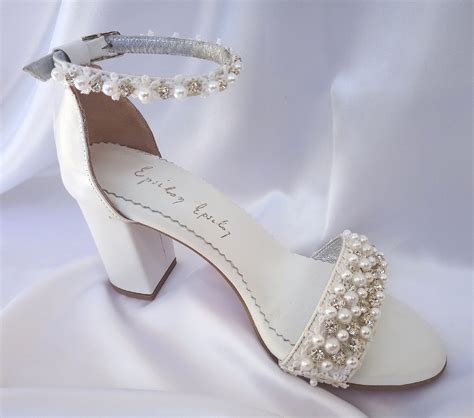 pearl block heel wedding shoes